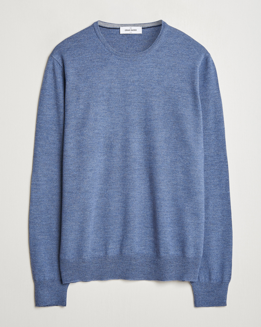 Hombres | Jerséis y prendas de punto | Gran Sasso | Merino Fashion Fit Crew Neck Pullover Blue Melange