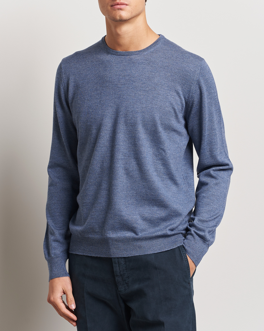 Hombres | Jerséis y prendas de punto | Gran Sasso | Merino Fashion Fit Crew Neck Pullover Blue Melange