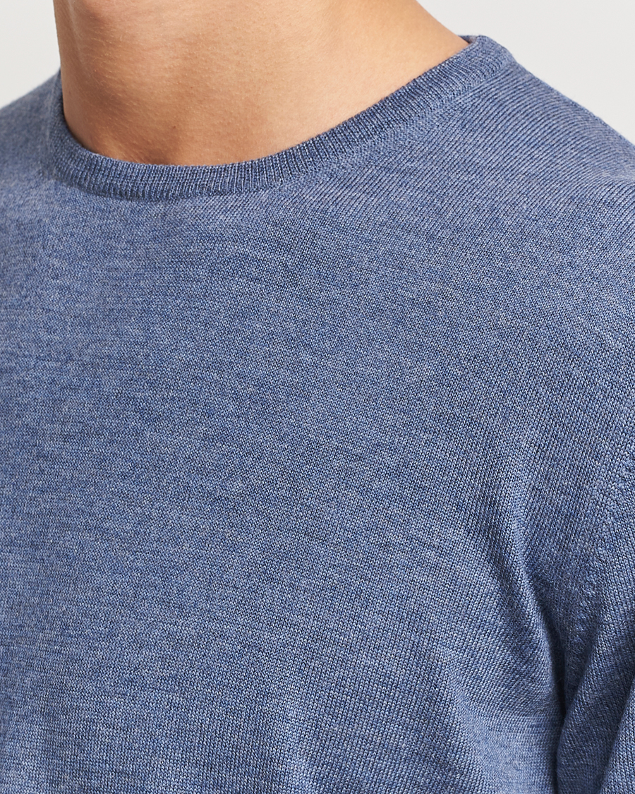 Hombres | Jerséis y prendas de punto | Gran Sasso | Merino Fashion Fit Crew Neck Pullover Blue Melange