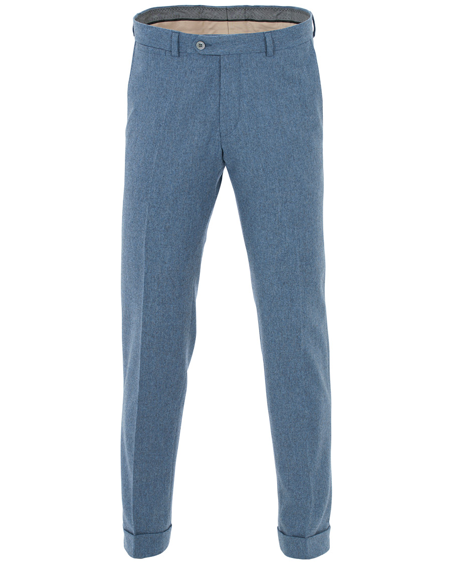 Hombres | Pantalones | Oscar Jacobson | Dean Turn Up Flannel Trousers Light Blue