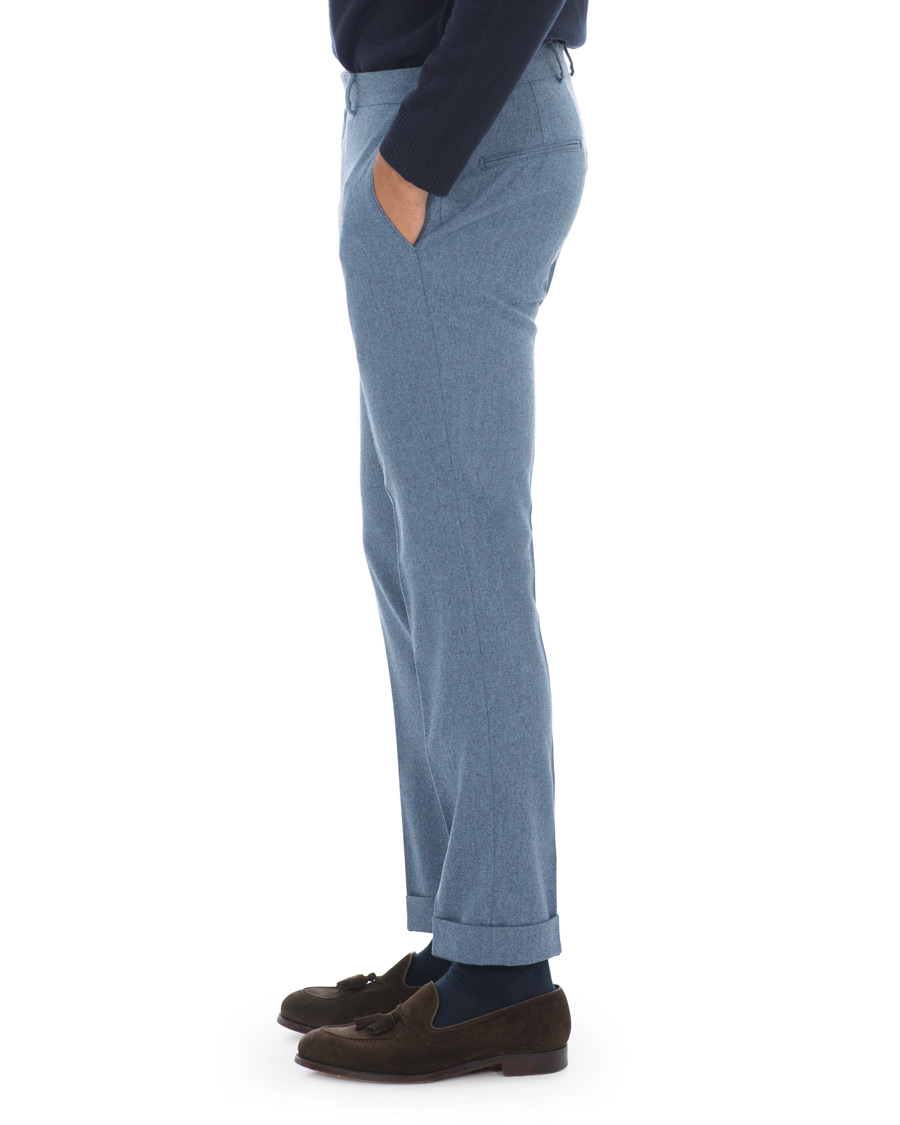 Hombres | Pantalones | Oscar Jacobson | Dean Turn Up Flannel Trousers Light Blue