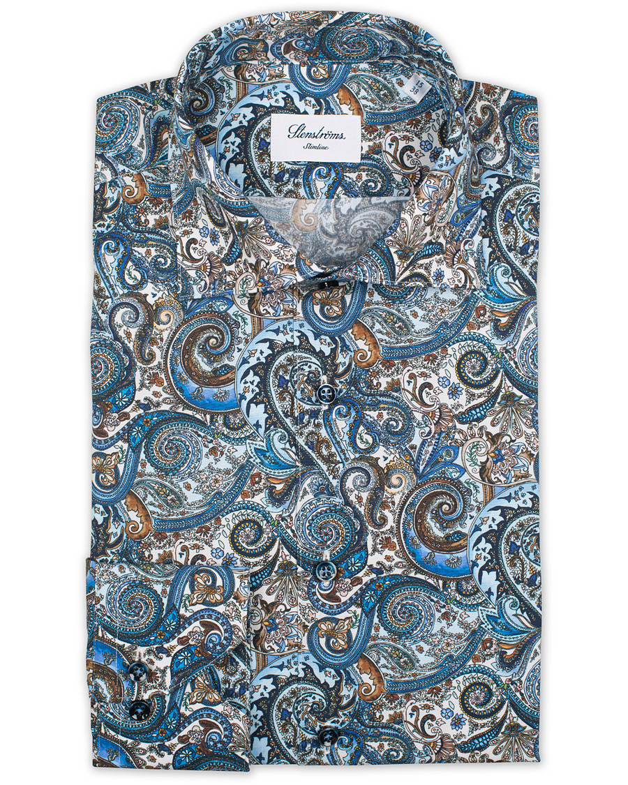 Hombres | Camisas | Stenströms | Slimline Printed Paisley Shirt White/Blue