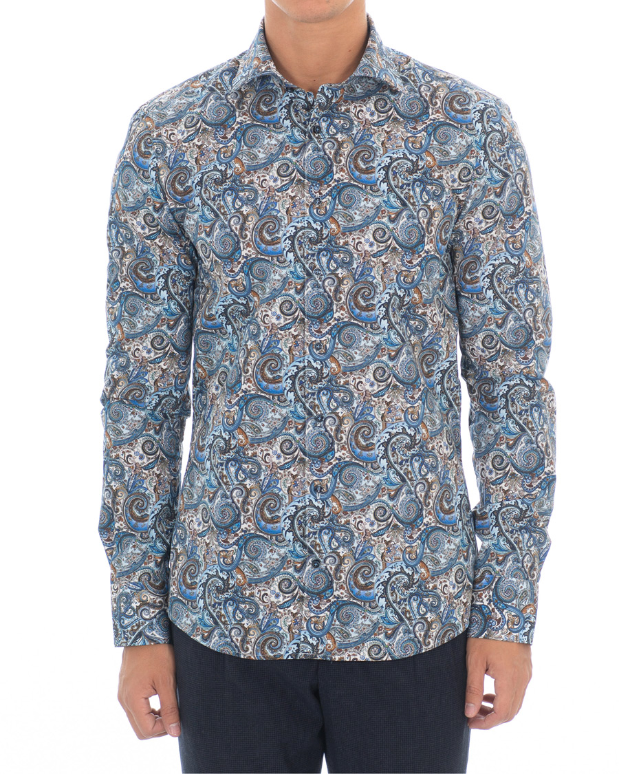 Hombres | Camisas | Stenströms | Slimline Printed Paisley Shirt White/Blue