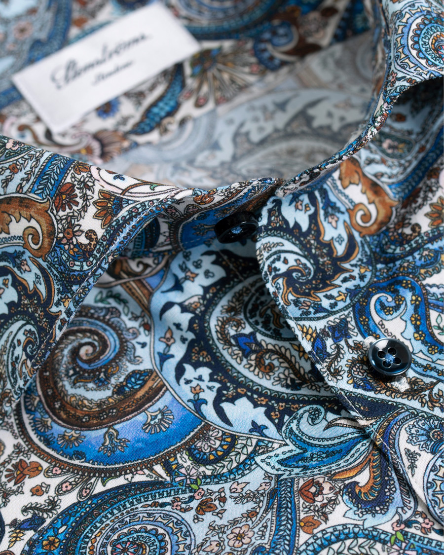 Hombres | Camisas | Stenströms | Slimline Printed Paisley Shirt White/Blue