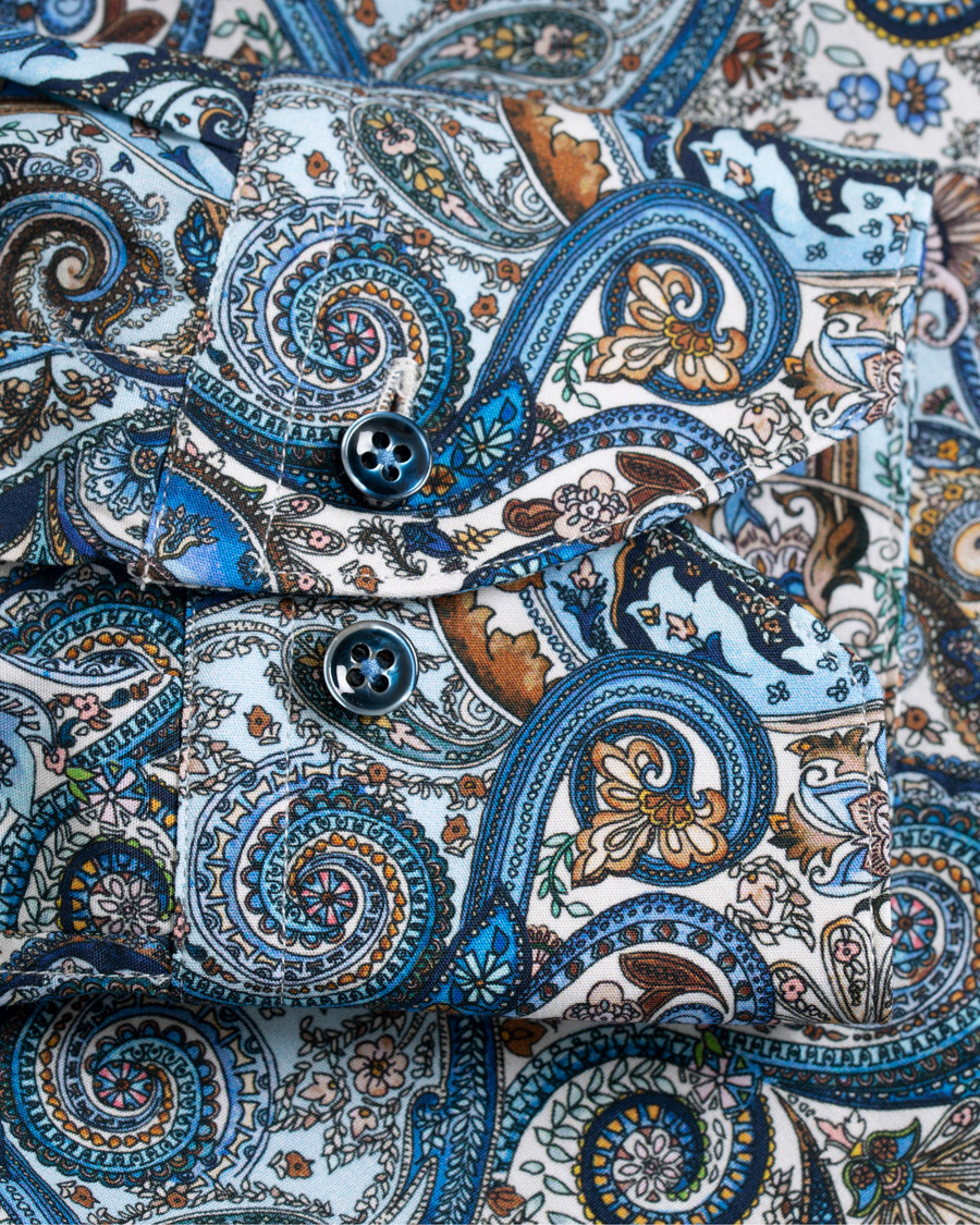 Hombres | Camisas | Stenströms | Slimline Printed Paisley Shirt White/Blue