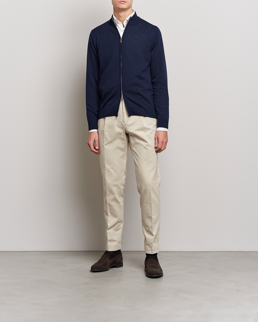 Hombres | Jerséis y prendas de punto | Stenströms | Merino Full Zip Navy