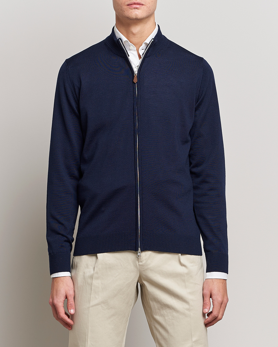 Hombres | Jerséis y prendas de punto | Stenströms | Merino Full Zip Navy