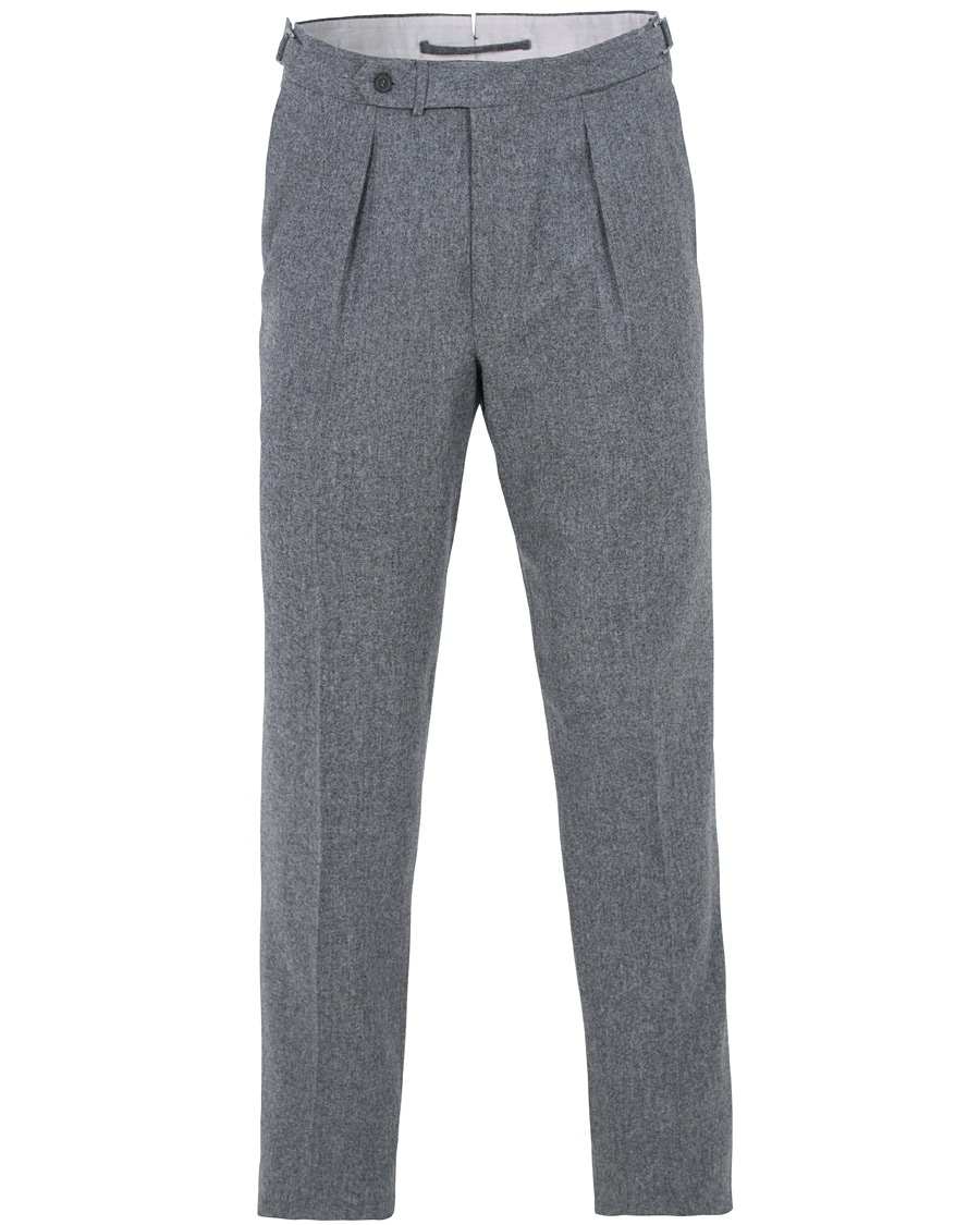 Hombres | Pantalones | Berg&Berg | Arnold Pleated Side Adjuster Flanell Trousers Mid Grey