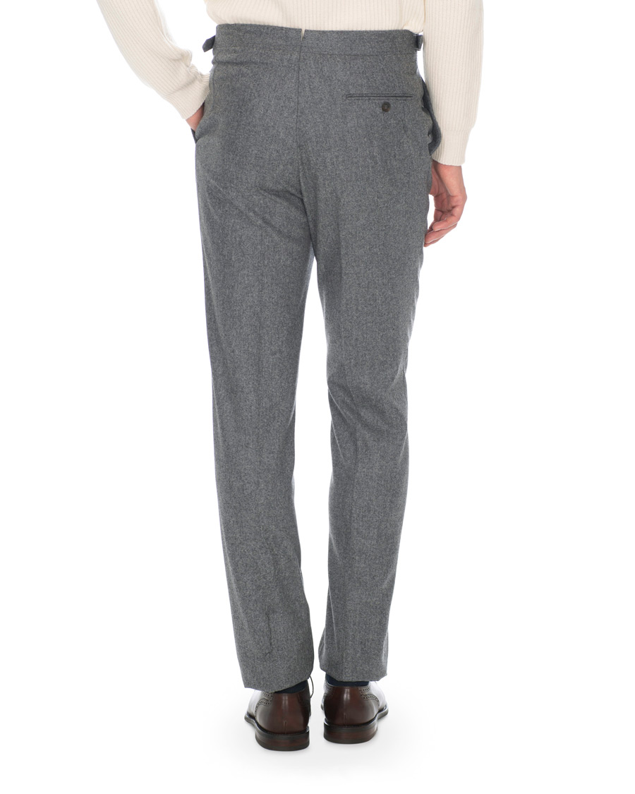 Hombres | Pantalones | Berg&Berg | Arnold Pleated Side Adjuster Flanell Trousers Mid Grey