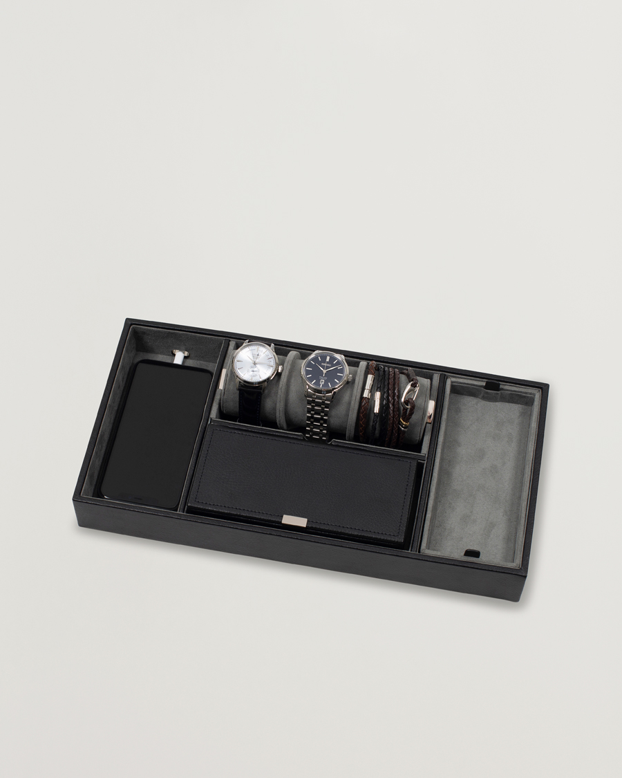 Hombres | Cajas para relojes y joyas | WOLF | Howard Valet Tray with Cuff Black/Grey Pebble