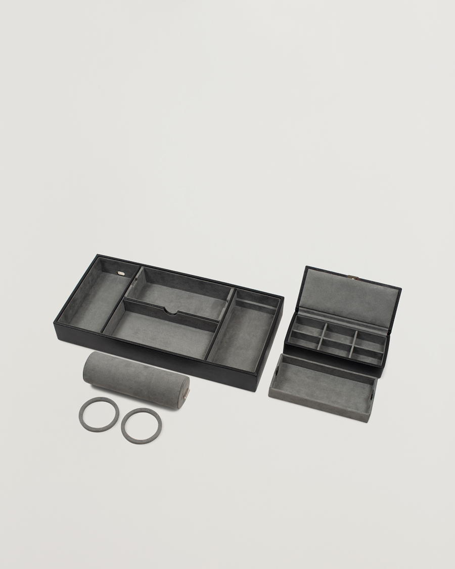 Hombres | Cajas para relojes y joyas | WOLF | Howard Valet Tray with Cuff Black/Grey Pebble
