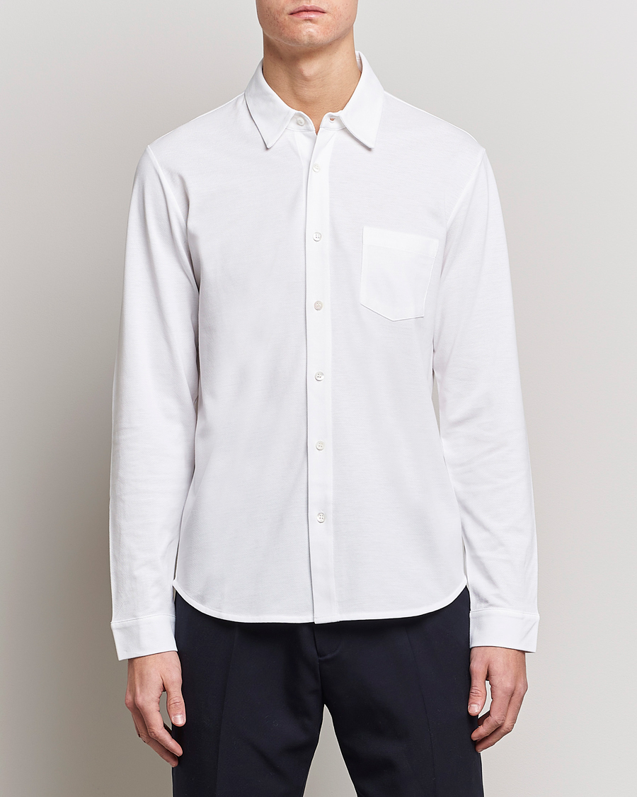 Hombres | Camisas | Sunspel | Long Sleeve Pique Shirt White