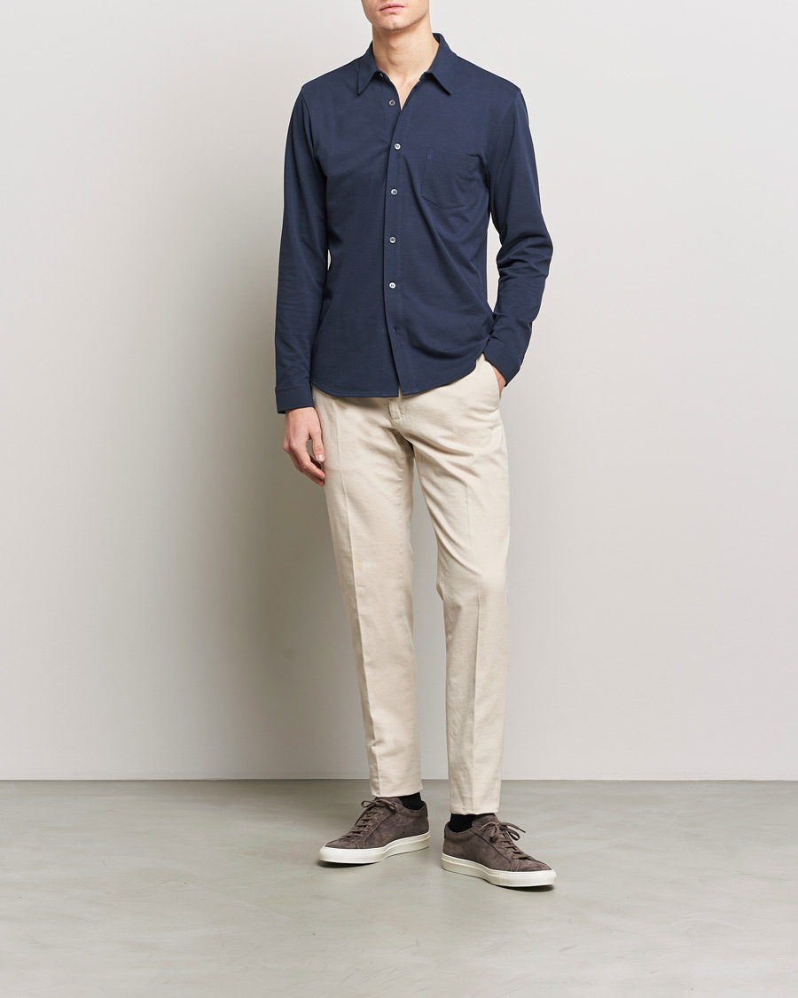 Hombres | Camisas | Sunspel | Long Sleeve Button Down Pique Shirt Navy