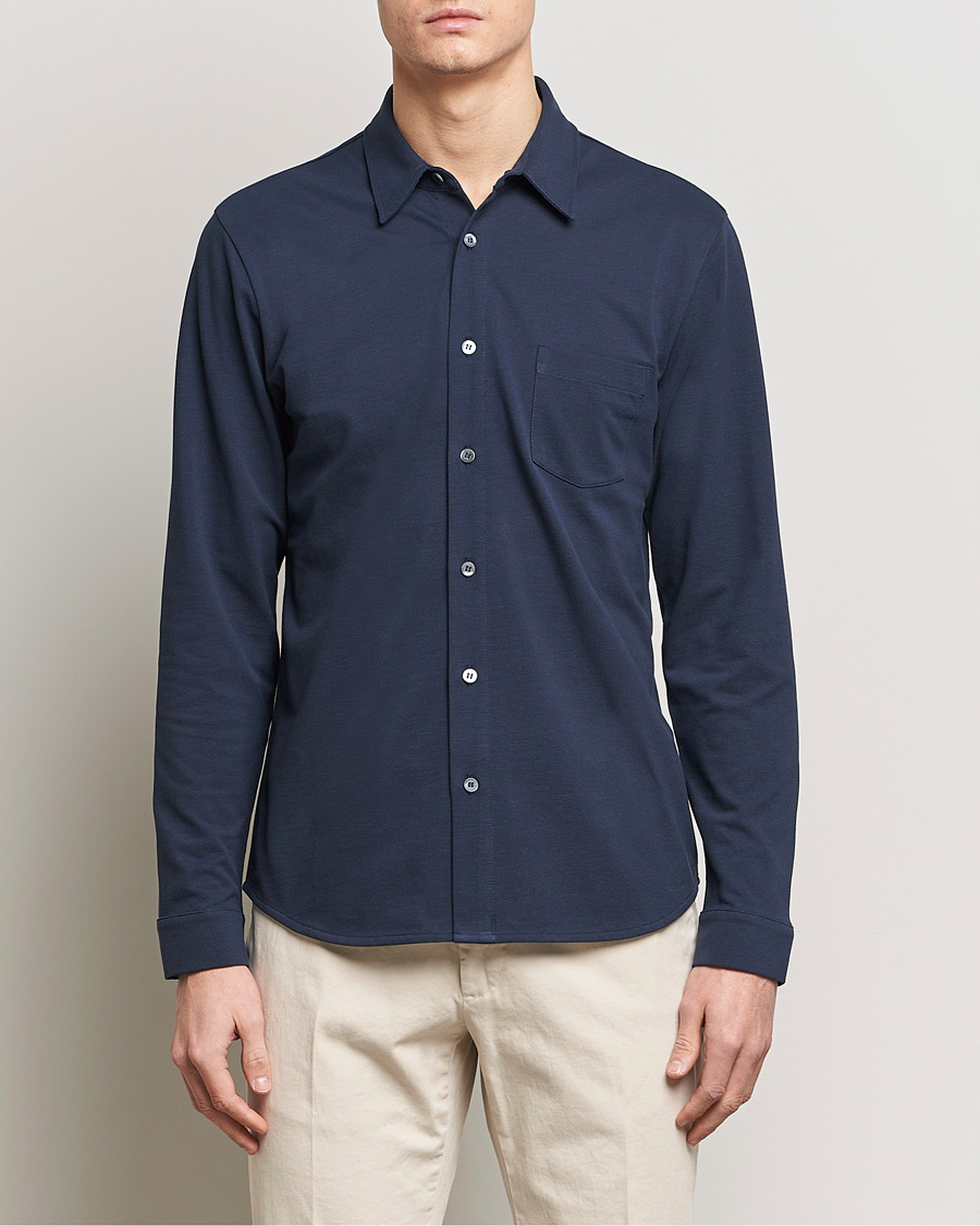 Hombres | Camisas | Sunspel | Long Sleeve Button Down Pique Shirt Navy