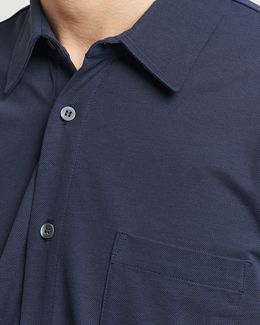 Hombres | Camisas | Sunspel | Long Sleeve Button Down Pique Shirt Navy