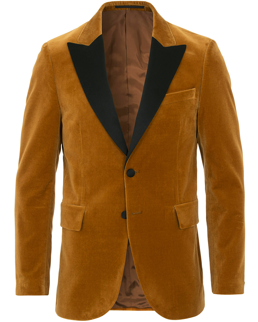 Hombres | Blazers | Tiger of Sweden | 1903 Velvet Tuxedo Blazer Mustard