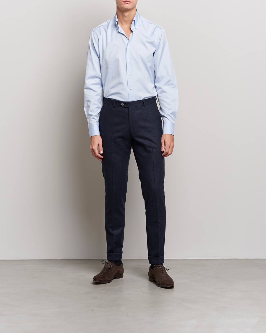 Hombres | Camisas de vestir | Stenströms | Fitted Body Button Down Shirt Light Blue