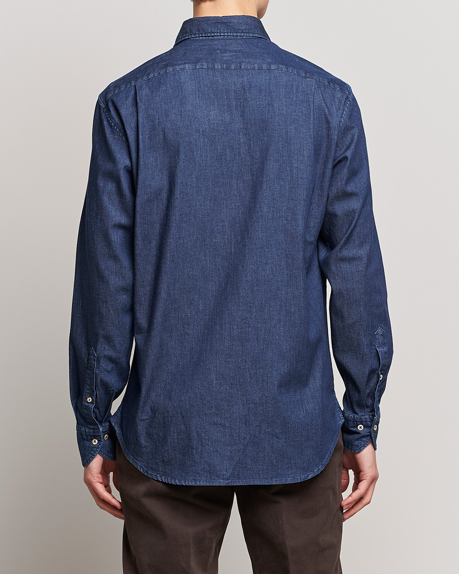 Hombres | Camisas | Stenströms | Fitted Body Garment Washed Shirt Dark Denim
