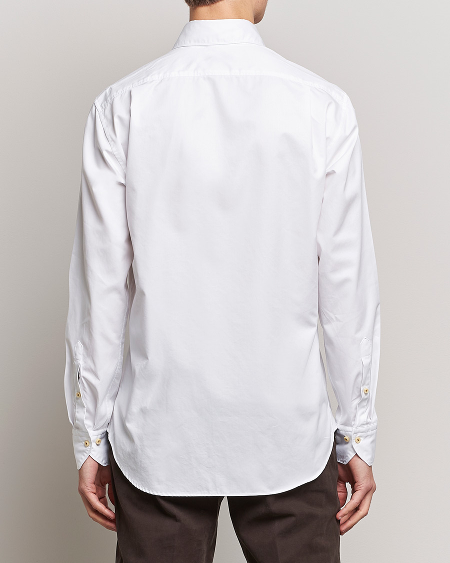 Hombres | Camisas | Stenströms | Fitted Body Washed Cotton Plain Shirt White