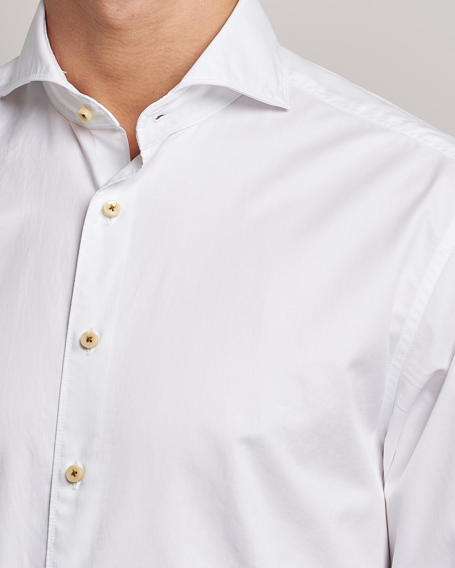 Hombres | Camisas | Stenströms | Fitted Body Washed Cotton Plain Shirt White