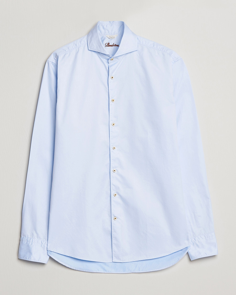 Hombres | Camisas | Stenströms | Fitted Body Washed Cotton Plain Shirt Light Blue