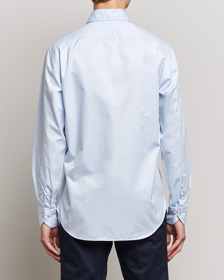 Hombres | Camisas | Stenströms | Fitted Body Washed Cotton Plain Shirt Light Blue