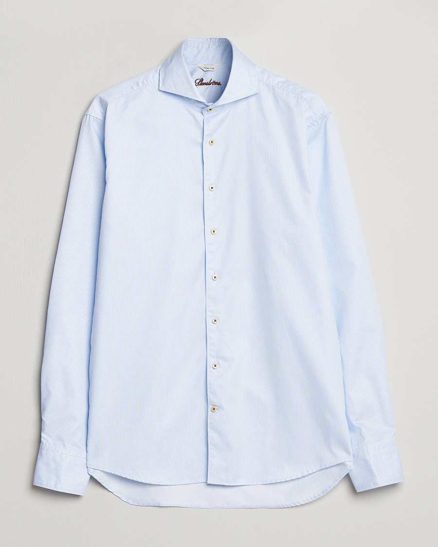 Hombres | Camisas | Stenströms | Fitted Body Pinstriped Casual Shirt Light Blue