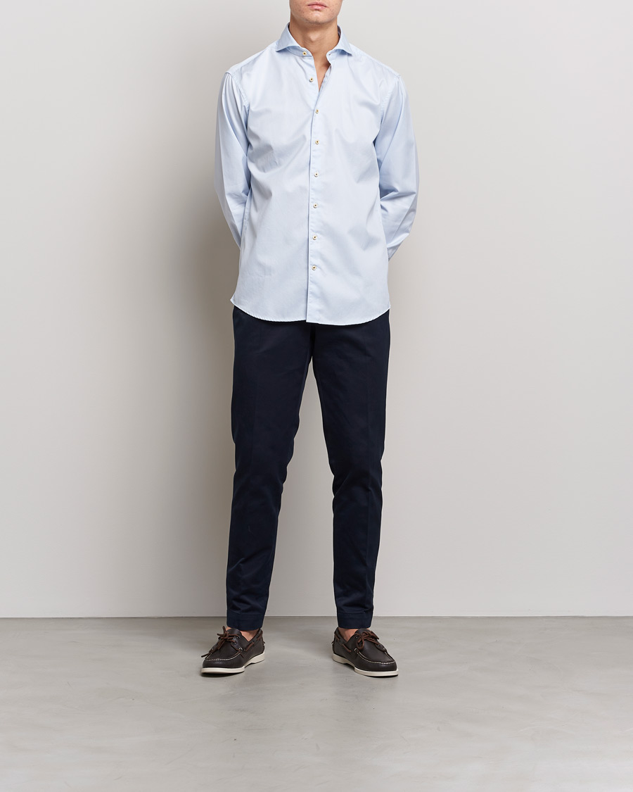 Hombres | Camisas | Stenströms | Fitted Body Pinstriped Casual Shirt Light Blue