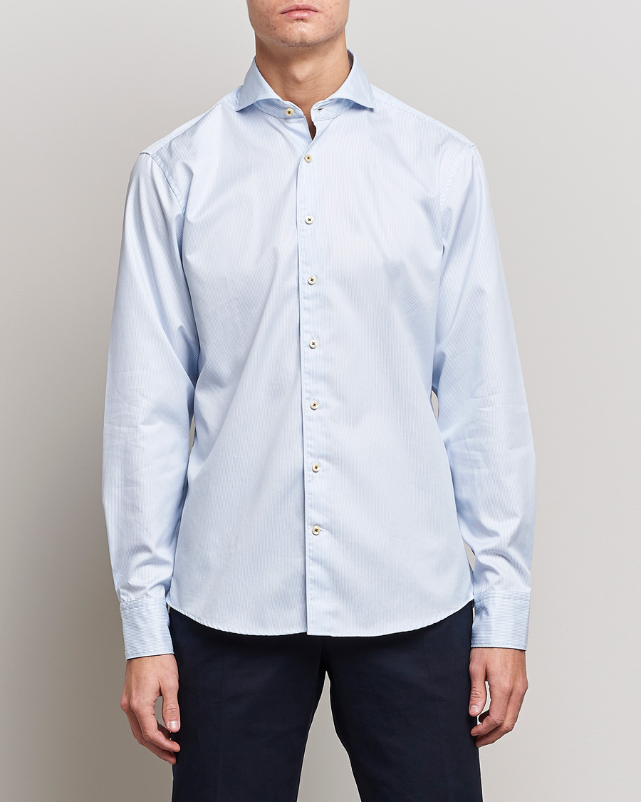 Hombres | Camisas casuales | Stenströms | Fitted Body Pinstriped Casual Shirt Light Blue