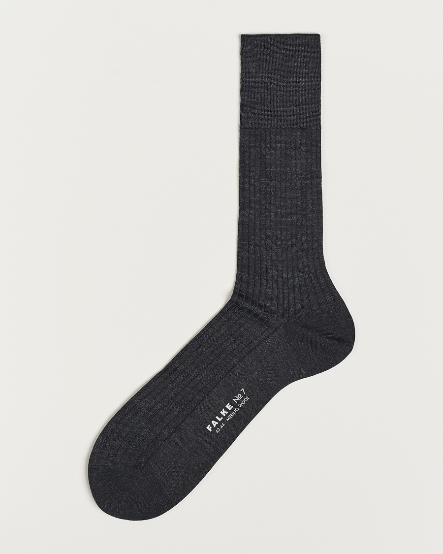 Hombres | Ropa interior y calcetines | Falke | No. 7 Finest Merino Ribbed Socks Anthracite Melange