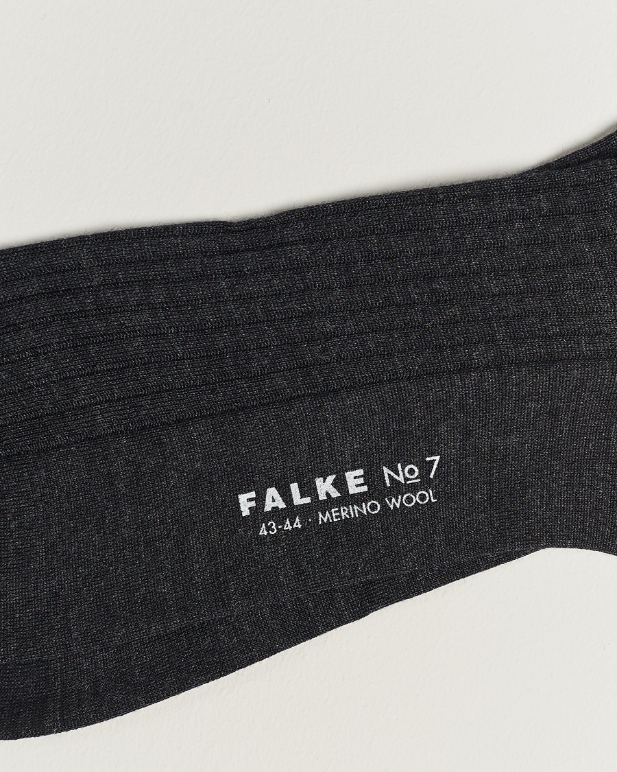 Hombres |  | Falke | No. 7 Finest Merino Ribbed Socks Anthracite Melange