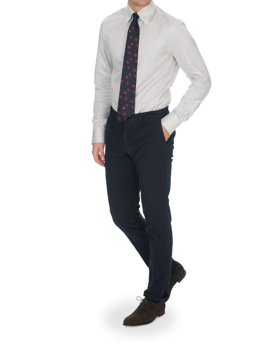 Hombres | Camisas | Stenströms | Slimline Striped Twill Button Down Shirt Green