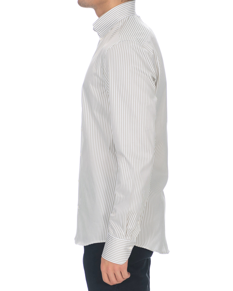 Hombres | Camisas | Stenströms | Slimline Striped Twill Button Down Shirt Green