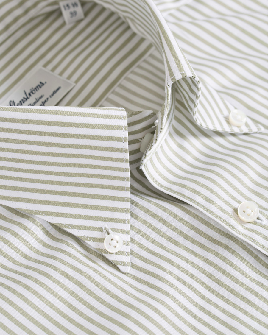 Hombres | Camisas | Stenströms | Slimline Striped Twill Button Down Shirt Green