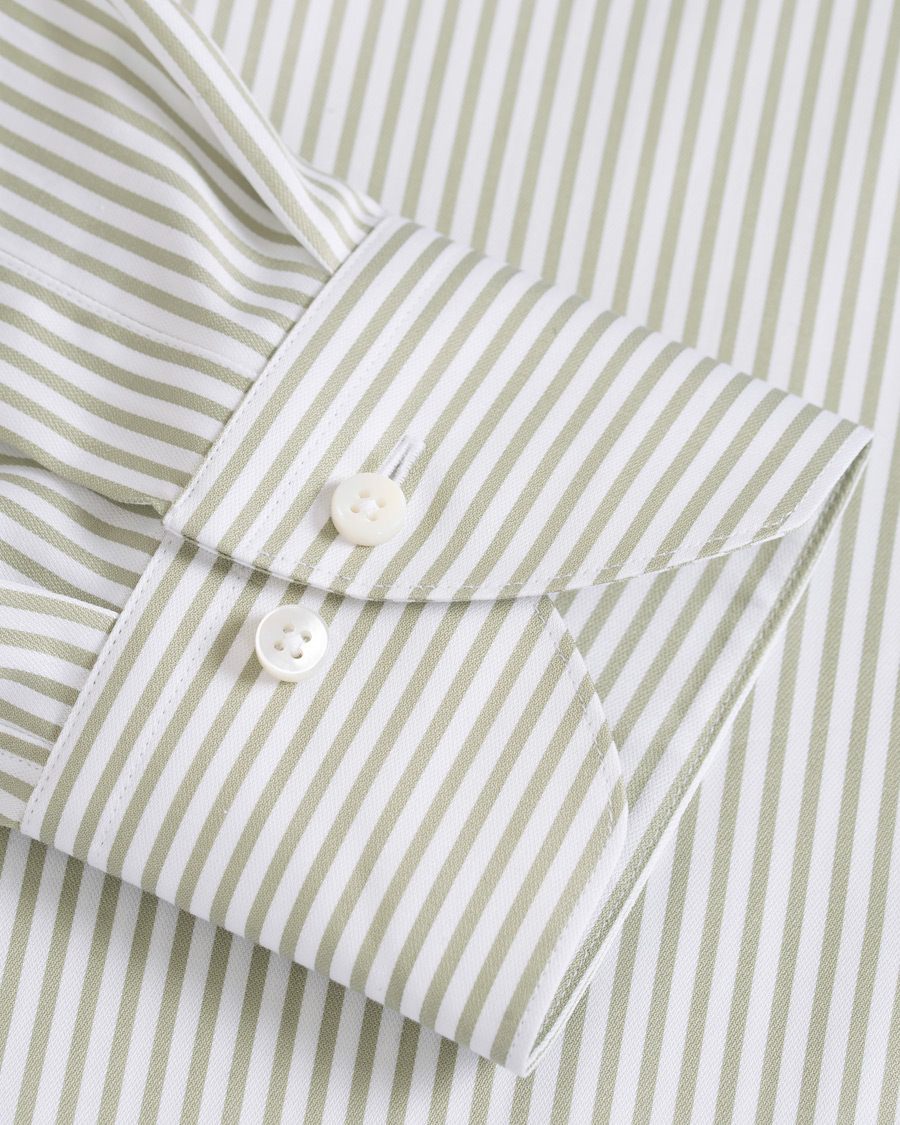Hombres | Camisas | Stenströms | Slimline Striped Twill Button Down Shirt Green