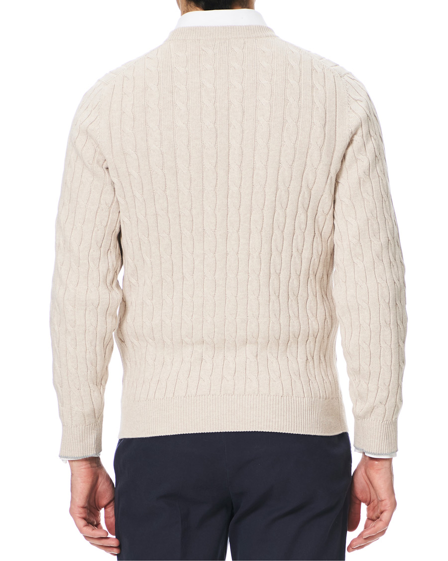 Hombres | Jerséis y prendas de punto | Brunello Cucinelli | Crew Neck Cotton Cable Sweater Beige