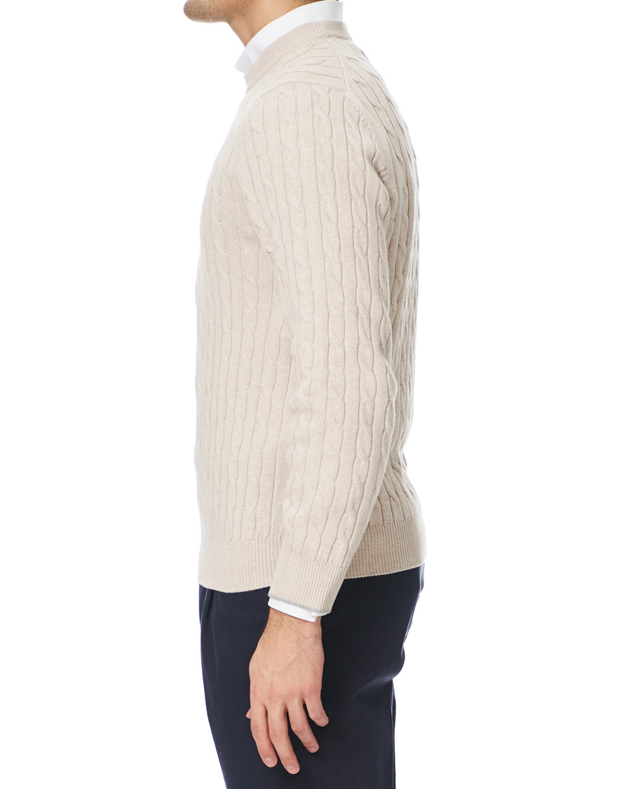 Hombres | Jerséis y prendas de punto | Brunello Cucinelli | Crew Neck Cotton Cable Sweater Beige