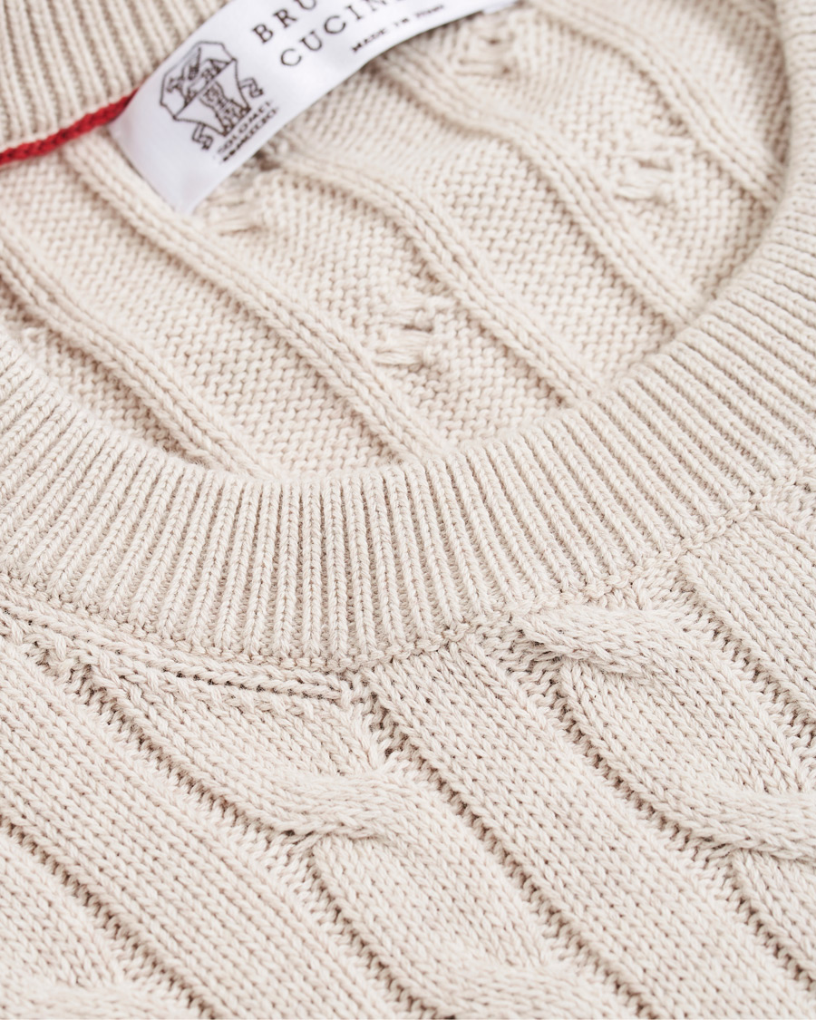 Hombres | Jerséis y prendas de punto | Brunello Cucinelli | Crew Neck Cotton Cable Sweater Beige