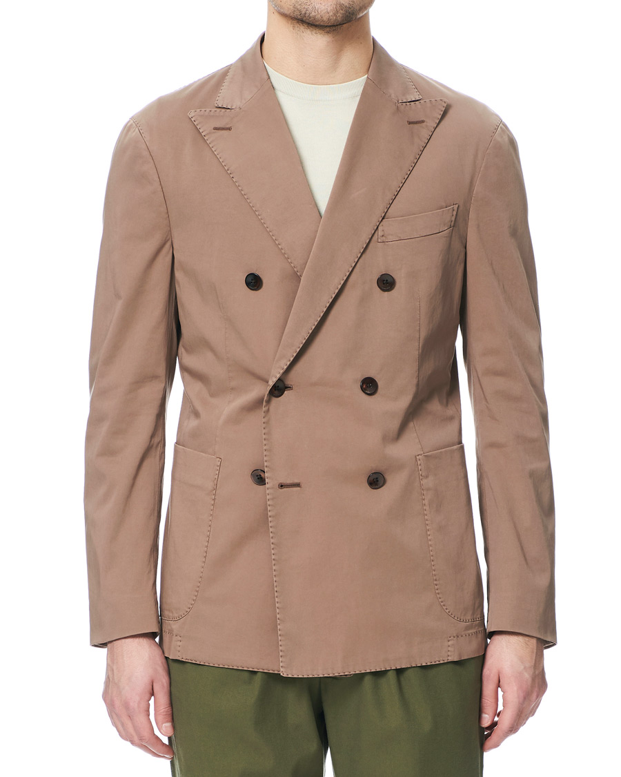 Hombres | Blazers | Boglioli | K Jacket Double Breasted Cotton Blazer Tobacco