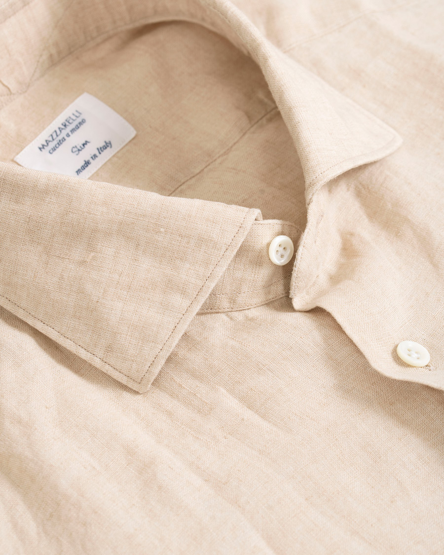 Hombres | Camisas | Mazzarelli | Linen Cut Away Shirt Sand