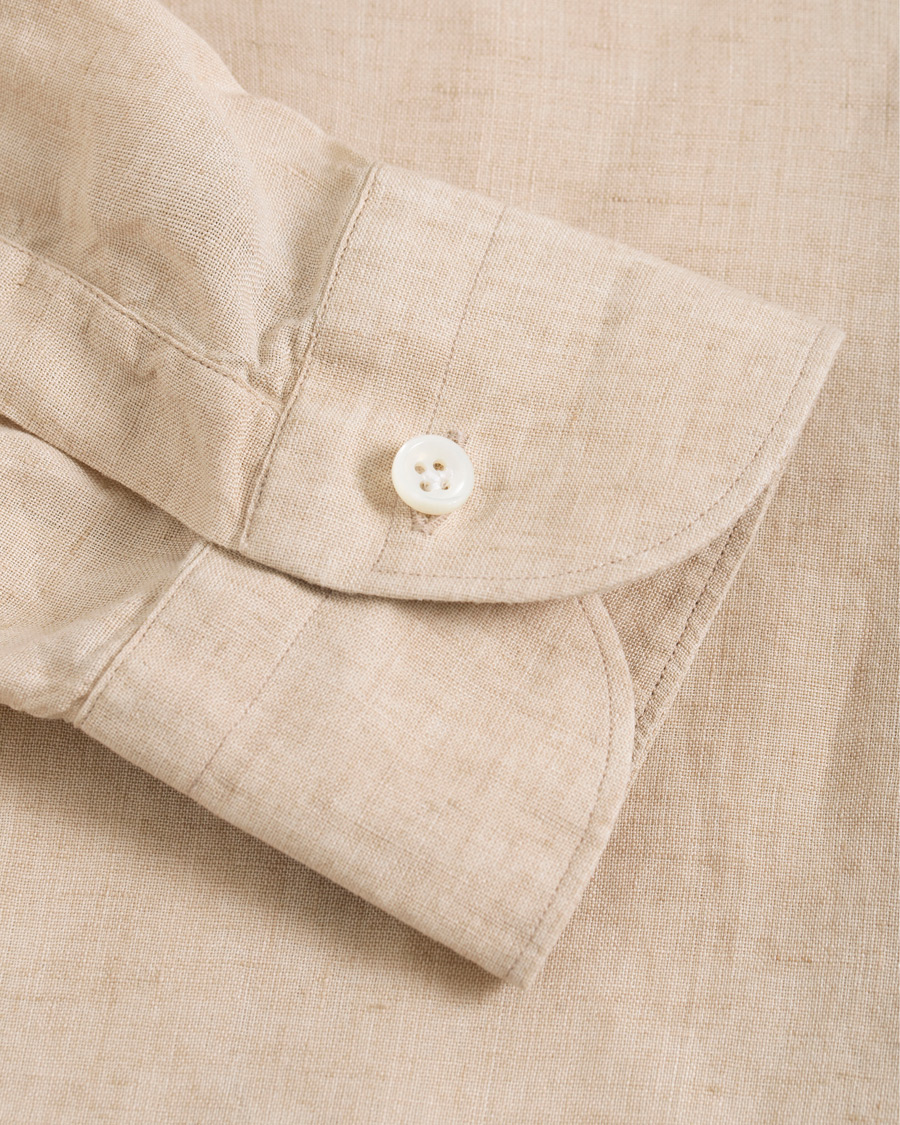Hombres | Camisas | Mazzarelli | Linen Cut Away Shirt Sand