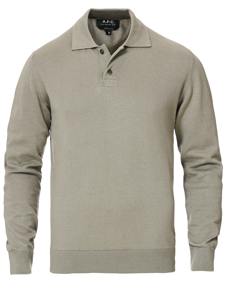 Hombres | Jerséis y prendas de punto | A.P.C. | Aymar Cotton Cashmere Knitted Polo Kaki Clair