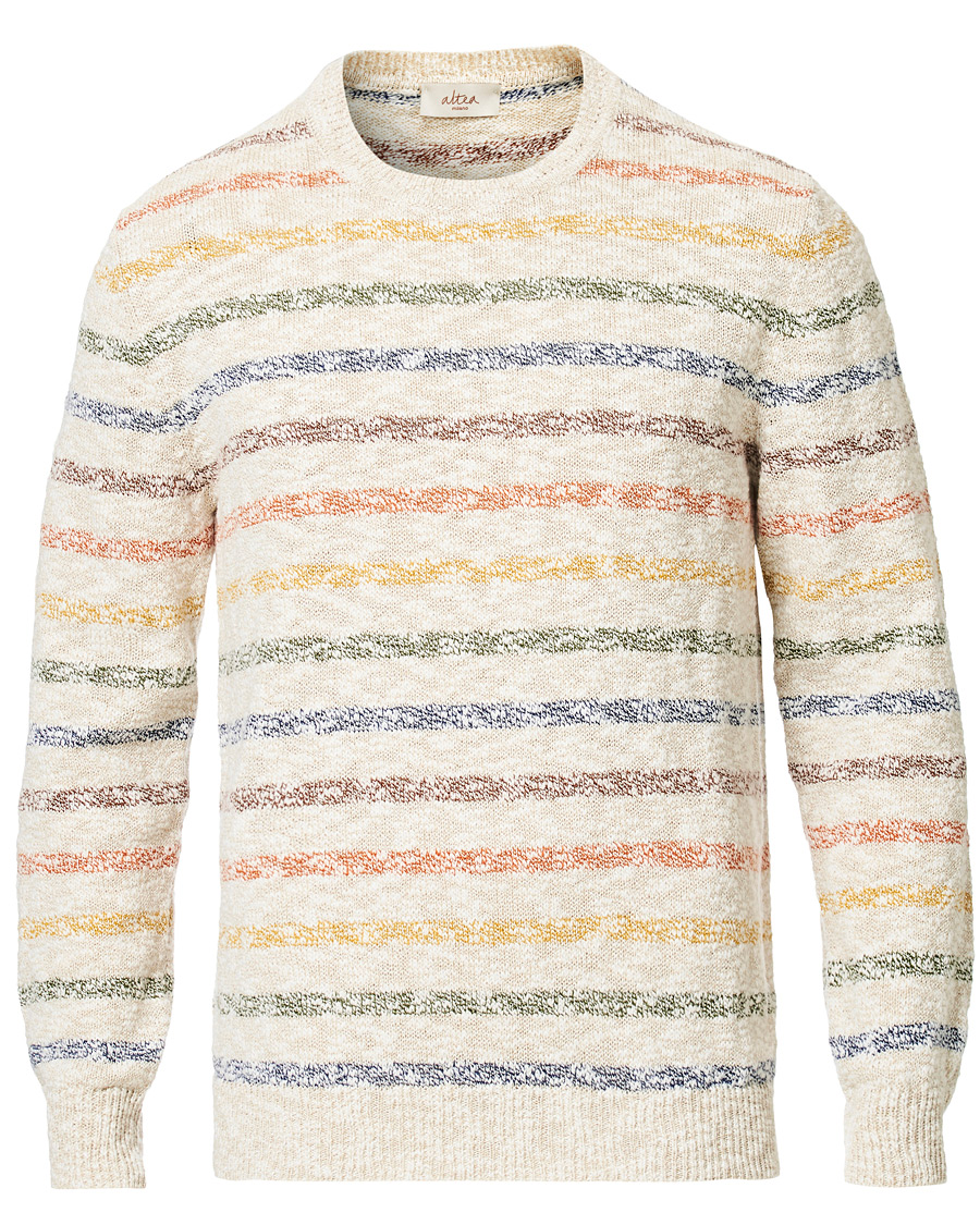 Hombres | Jerséis y prendas de punto | Altea | Cotton/Linen Multi Stripe Sweater Beige