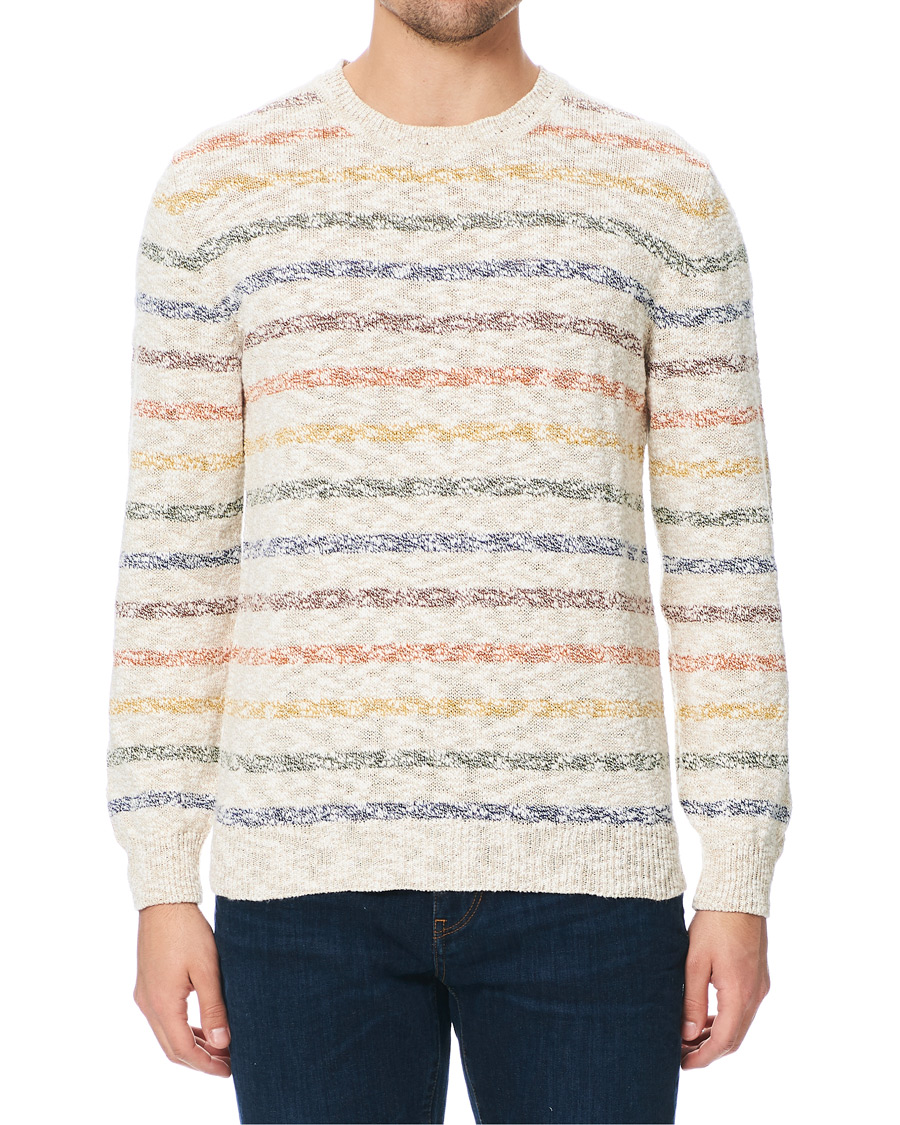 Hombres | Jerséis y prendas de punto | Altea | Cotton/Linen Multi Stripe Sweater Beige