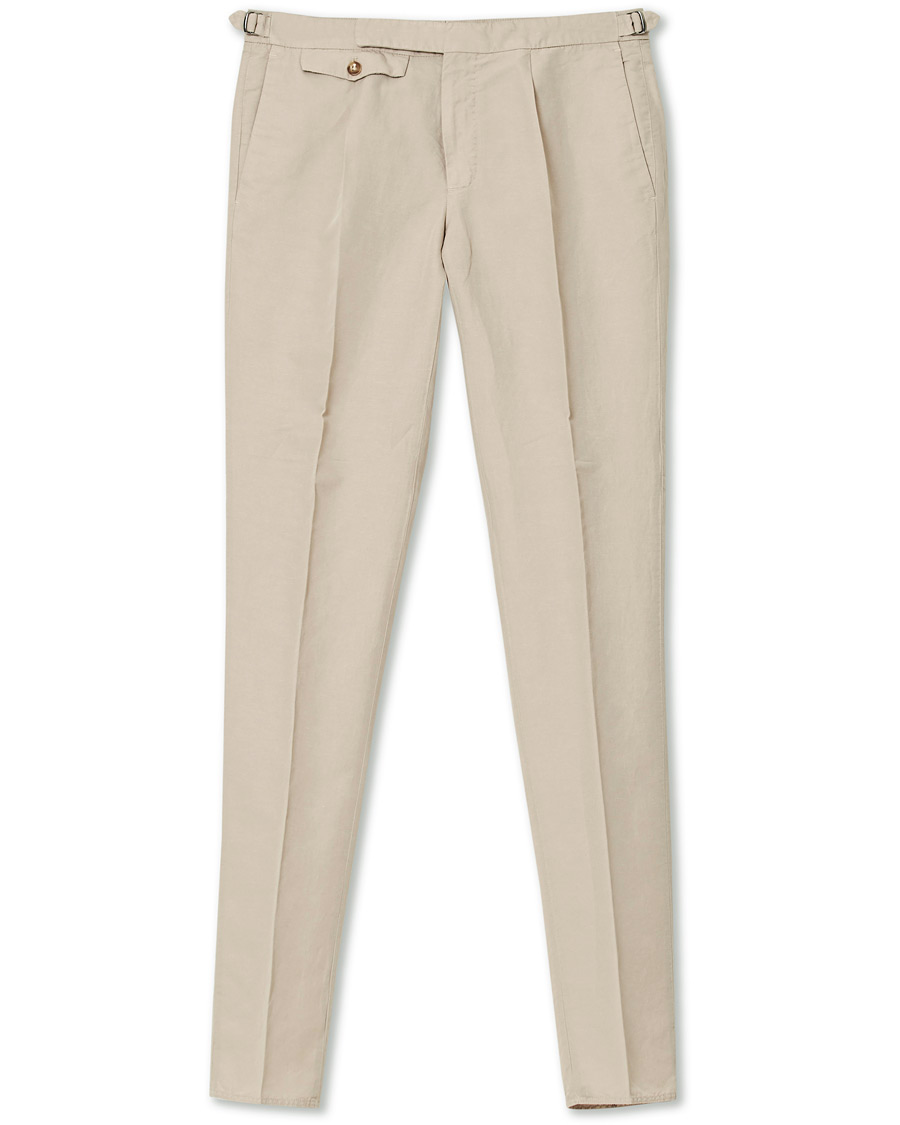 Hombres | Pantalones | Incotex | Slim Fit Pleated Chinolino Trousers Beige