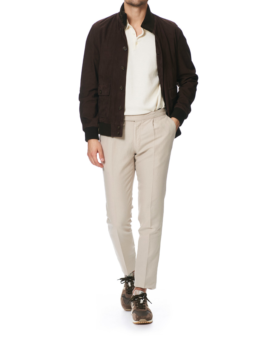 Hombres | Pantalones | Incotex | Slim Fit Pleated Chinolino Trousers Beige