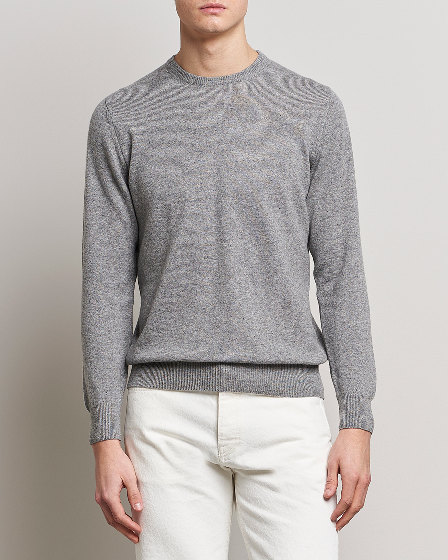 Hombres | Ropa | Piacenza Cashmere | Cashmere Crew Neck Sweater Light Grey