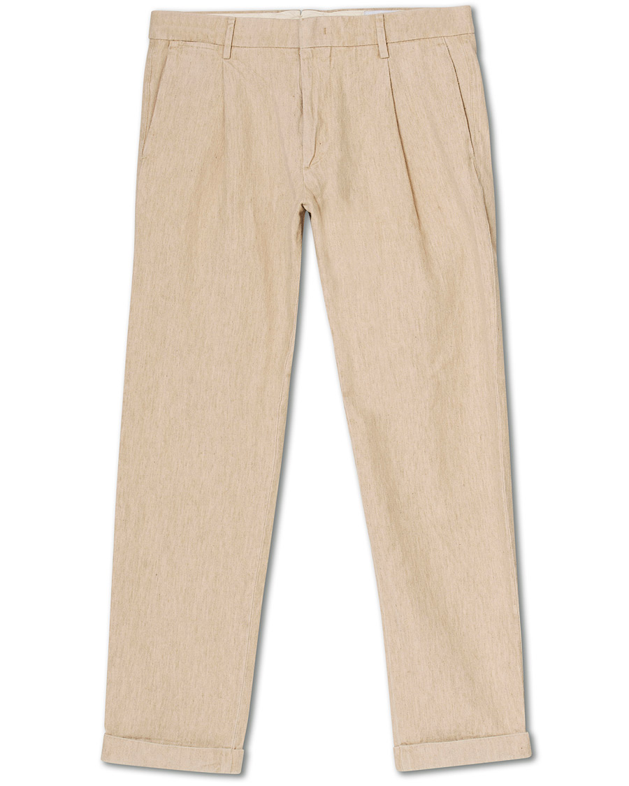 Hombres | Pantalones | NN07 | Codo Linen/Cotton Pleated Turn Up Trousers Nature