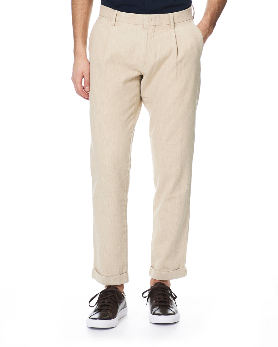 Hombres | Pantalones | NN07 | Codo Linen/Cotton Pleated Turn Up Trousers Nature