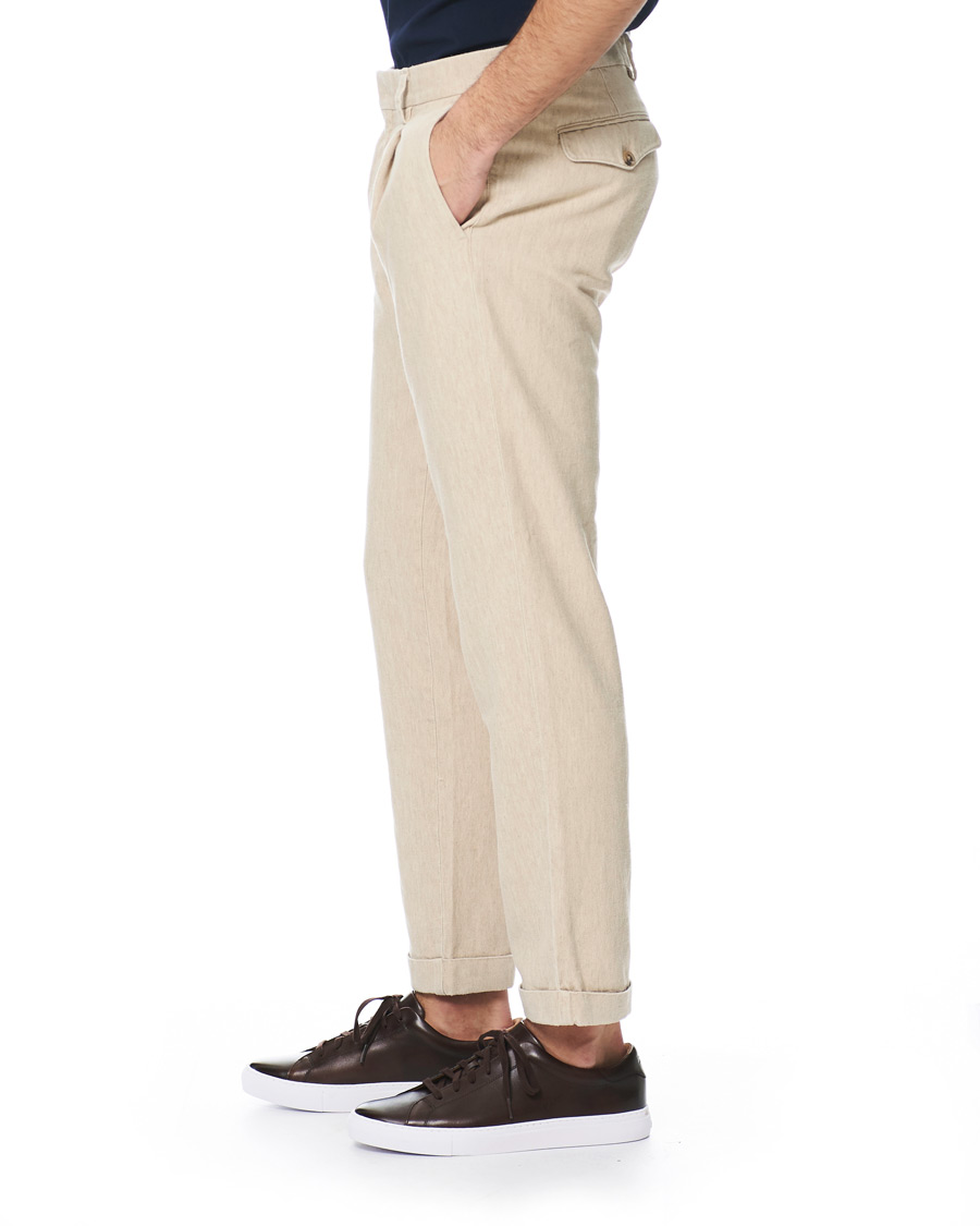 Hombres | Pantalones | NN07 | Codo Linen/Cotton Pleated Turn Up Trousers Nature